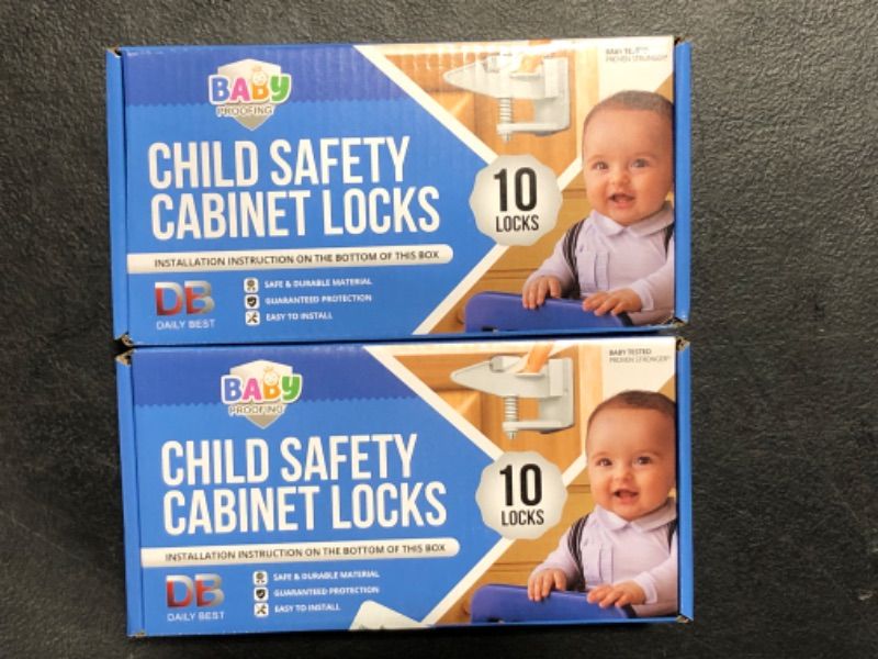Photo 1 of (2 PACK)  Cabinet Locks for Babies - Child Safety Latches 10 Pack - Invisible Adhesive Baby Proofing Drawer Locks - Works with Most Cabinets and Drawers - No Drilling Installation - (White)