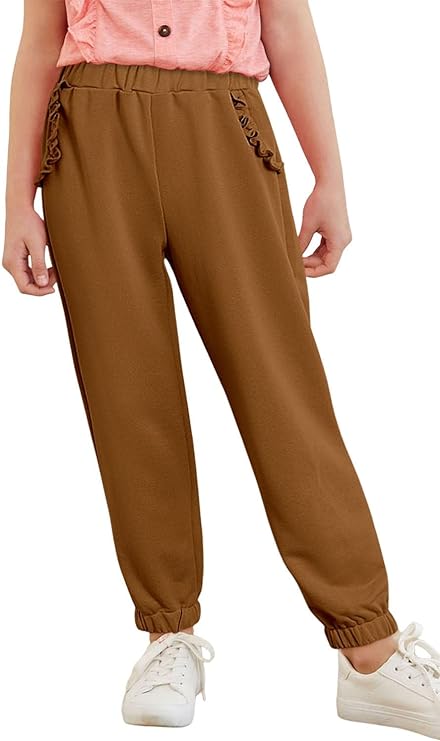 Photo 1 of [Size 7] blibean Girl Long Pants Solid Jogger Kid Size- Brown