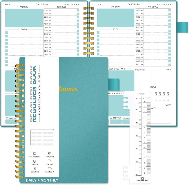 Photo 1 of Daily Weekly Planner Undated, Daily Schedule Planner To Do List Notebook, Monthly Yearly Planner Academic Planner Productivity Journal and Agenda Organizers for Man & Women, Twin-Wire Binding, Flexible Cover, Pocket, Pen Loop,4 Monthly 120 Days (5.5"x8.5"