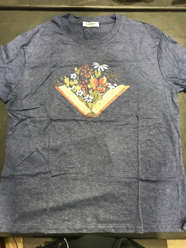 Photo 1 of [Size 2XL] Women's Floral Book Tee- Blue