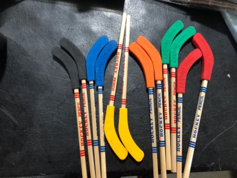 Photo 3 of 12 Pcs Hockey Party Favors Multicolor Hockey Pencils and Erasers Includes Hockey Stick Pencils and Hockey Balls Erasers Sports Pencils Hockey Gifts for Sports Fans Birthday Party Prize