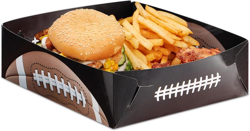 Photo 1 of 24 PCS Football Party Food Trays, Aujoee 4.6lb Football Paper Serving Tray Party Decorations for Superbowl, Birthday Party
