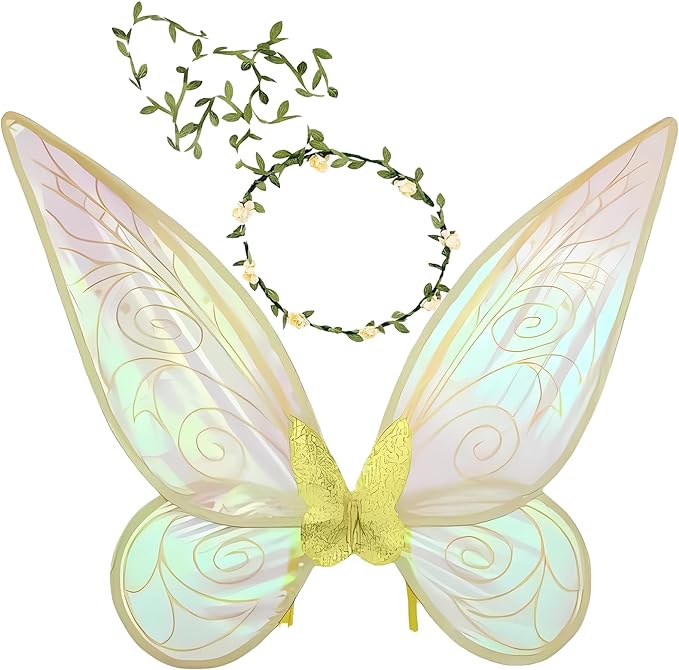 Photo 1 of caretoto Fairy Wings for Adults Halloween Fairy Costume Dress Up Sparkling Sheer Wings Angel Wings for Kids Girls Women
