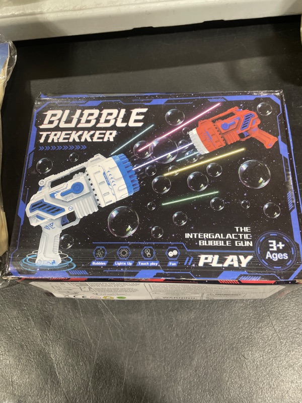 Photo 1 of Bubble Machine Toy, Red White Blue Bubble Toy with Lights/Bubble Solution - Bubbles Machine for Adults Kids, Summer Toy Gift for Outdoor Indoor Birthday Wedding Party