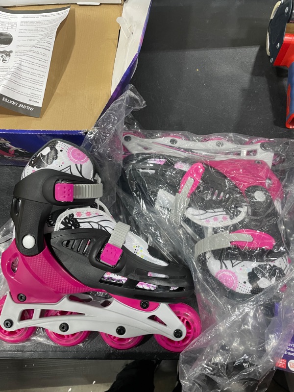 Photo 2 of New-Bounce Adjustable Inline Skates for Kids - Rollerblades for Boys, Girls, Teens, and Young Adults Outdoor Roller Skates for Boys Ages 8-12 for Beginners & Advanced | Pink Medium (3-6 US