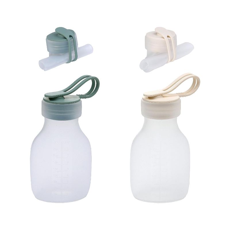 Photo 1 of Breastmilk Storage Bag, Breast Milk Storage Bags Freezer Milk Storage Bags Breastmilk, Silicone Milk Storage Bottle Reusable 240ml Breastmilk Storage Container (White+Green, 2pcs)