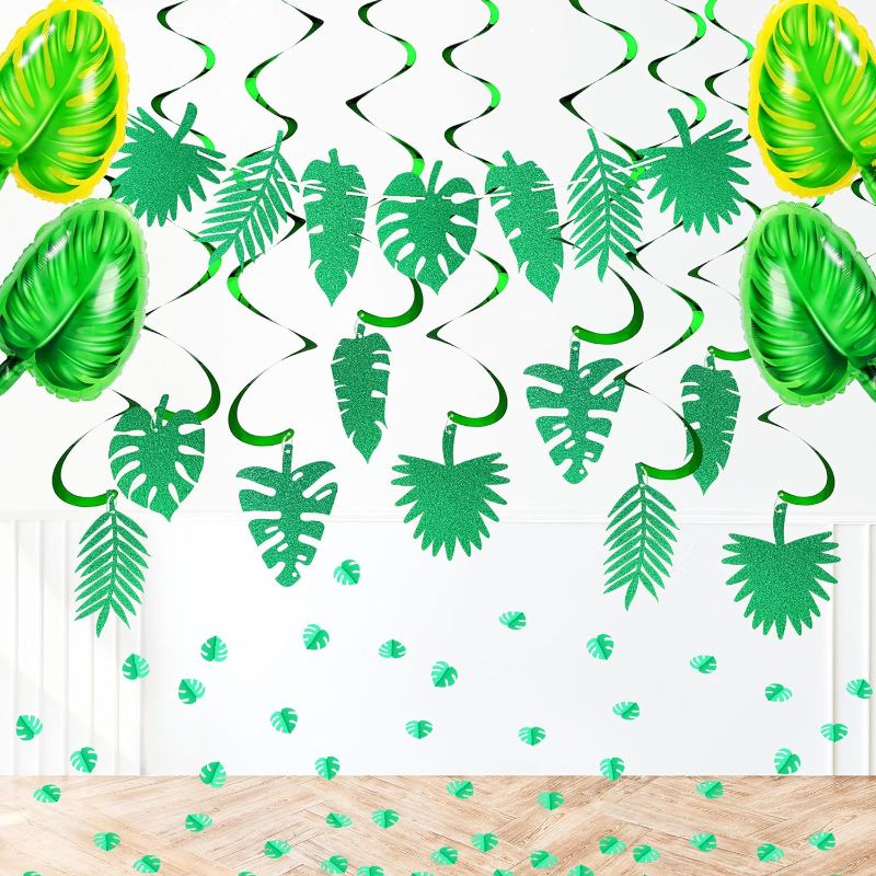 Photo 1 of 230 PCS Hawaiian Luau Party Palm Swirl Party Favor Hawaiian Theme Leaves Party Decorat Hanging Ceiling Green Decorat Tropical Party for Baby Shower Birthday Supplies Summer Party
