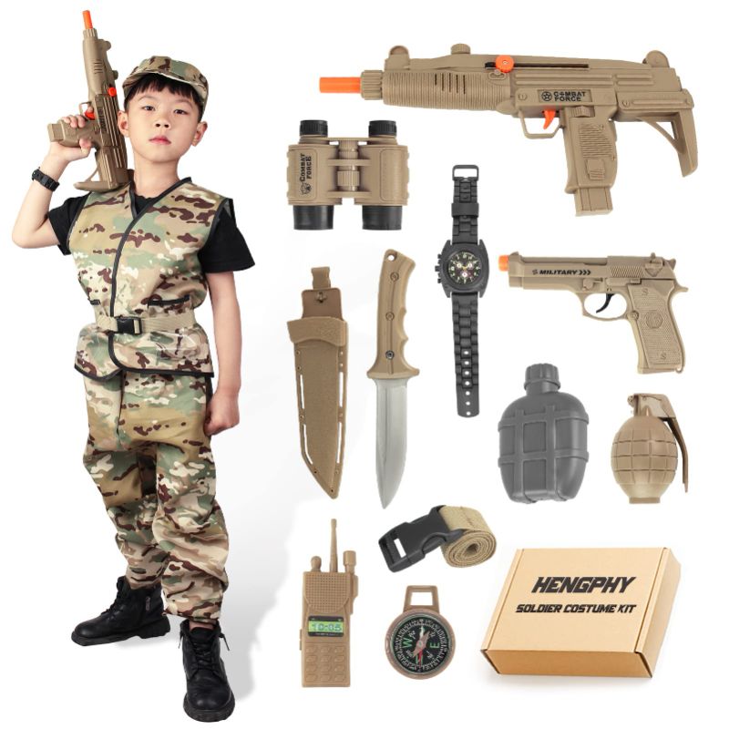 Photo 1 of HENGPHY Army Halloween Costume for Boys Soldier Kit, Deluxe Military Camouflage Dress Up Halloween Role Play Set for Kids Aged 4-8