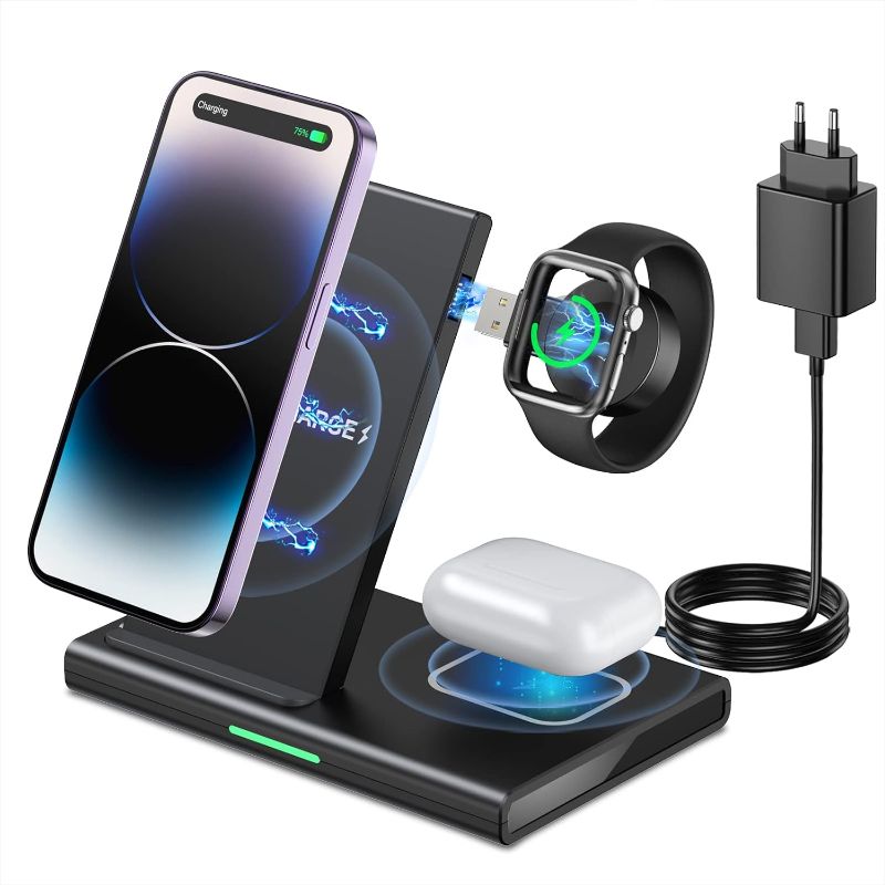 Photo 1 of Wireless Charger 3 in 1, SLITINTO Wireless Charging Station, Wireless Charger Stand for iPhone 14/13/12 Pro Max, Charging Dock for Apple Watch 7/6/5/4/3/SE, AirPods 3/2/Pro