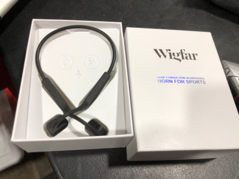 Photo 1 of Wigfar Bone Conduction Headphones Premium Open-Ear Wireless Bluetooth Sport Headphones with Microphones, Sweatproof Waterproof Wireless Earphones for Running, Gym, Hiking, Cycling Black