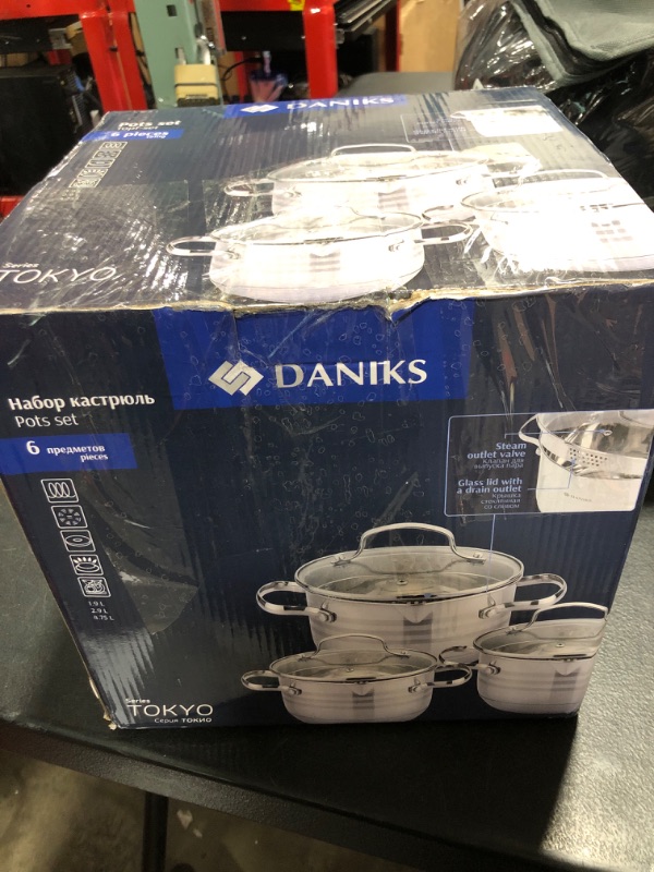 Photo 3 of Daniks Tokio Stainless Steel 6-Piece Kitchen Cookware Set | Induction Pot | Pasta Pot with Strainer Lid | Dishwasher Safe | 2 Quart + 3 Quart + 4.5 Quart | Silver 2 QT + 3 QT + 4.5 QT