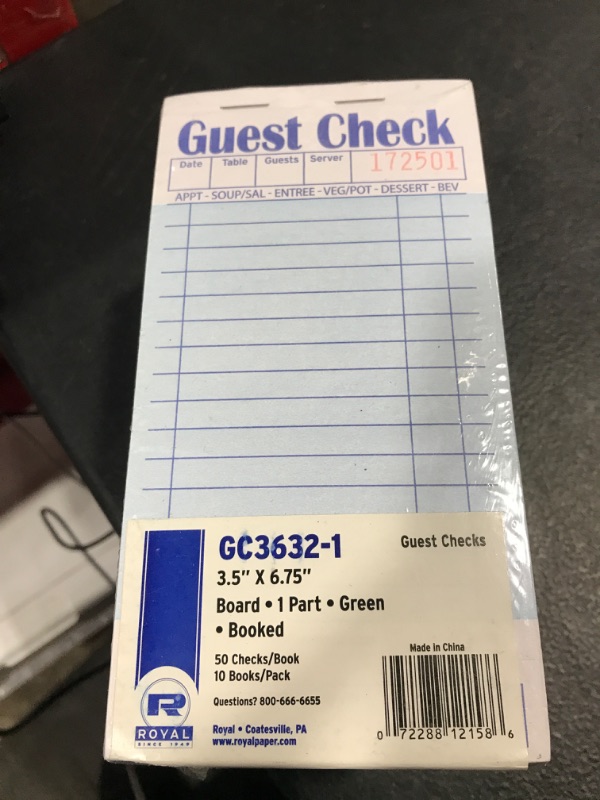 Photo 1 of Amercare Royal Green Guest Check Paper Receipt Book, Carbonless Order Book with 15 Lines, 1 Part Booked, Pack of 10 Server Notepad Books