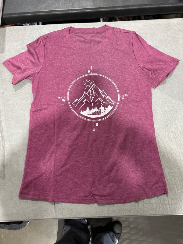 Photo 1 of Happy Camper T-Shirt Women Hiking Mountain Adventure Novelty Workout Funny Saying Cute Graphic Athletic Shirt Purple01 Small