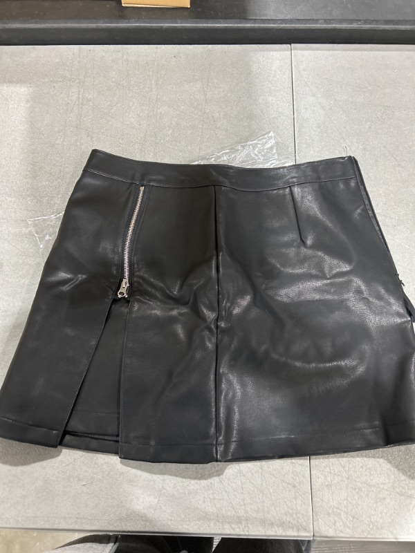 Photo 2 of Aiphamy Faux Leather Mini Skirt High Waisted Bodycon A Line Pencil Short Skirt with Zipper for Women Large A Black