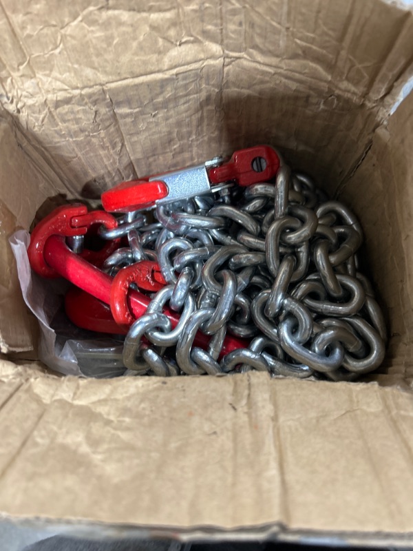 Photo 2 of YATOINTO 5/16Inch x 6FT Galvanized Chain Sling Lifts 6600LBS WLL with Double Leg w/Self-Locking Hook G80 Alloy Steel Double Leg Chain Sling with Standard Marking (6600LBS 6FT Galvanized) 6600LBS-6FT-Galvanized