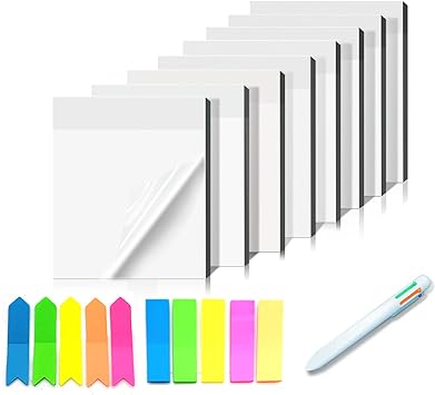 Photo 1 of 400 Sheets Transparent Sticky Note Pads, 2.75" x 3.74" Translucent Sticky Notes, Waterproof Self-Adhesive Clear Sticky Notes, Page Markers Index Tabs for Office Message Reminder (8 Pack