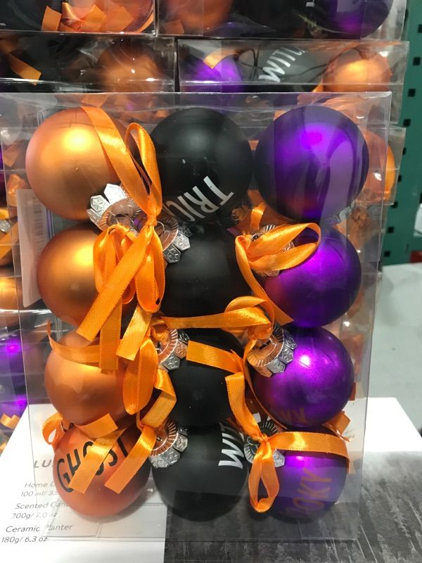 Photo 1 of 12Pcs Halloween Balls Ornaments for Home Tree- Halloween Indoor Decorations- 2.36" Gold Purple Black Baubles Hanging Ornaments for Halloween Festive Party Home Haunted House Farmhouse Hanging Decor