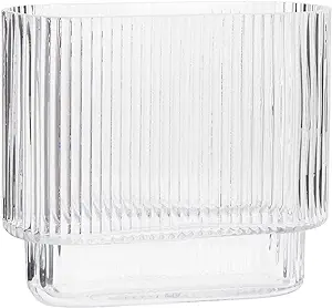 Photo 1 of 1 Ribbed Vase, Clear Glass Vase, Flower Vase for Centerpieces, Modern Vase, Fluted Glass Vase, Decorative Vase for Living Room, Dining Table, Entryway, Mantle, Shelf, Wedding, Office, 7.1 Inches 