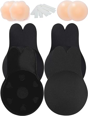 Photo 1 of 2 Pairs Sticky Bra, Backless Strapless Bra, Reusable Cupid Pads Invisible Bra, Invisible Lift up Strapless Bra for Big Busted Women, Rabbit Bar(Black)-2
