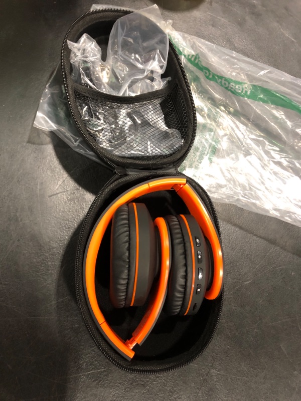 Photo 1 of Bluetooth Headphones Over-Ear, Zihnic Foldable Wireless and Wired Stereo Headset Micro SD/TF, FM for Cell Phone,PC,Soft Earmuffs &Light Weight for Prolonged Wearing(Black/Orange) Black Orange
