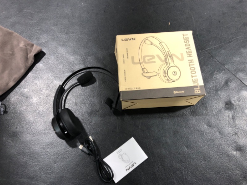 Photo 2 of LEVN Bluetooth Headset, Wireless Headset with Microphone & Mute Button, 60Hrs Talk Time, On-Ear AI Noise Cancelling Headphones with Bluetooth 5.2 Multipoint for Trucker/Remote Work/Online Class/Zoom