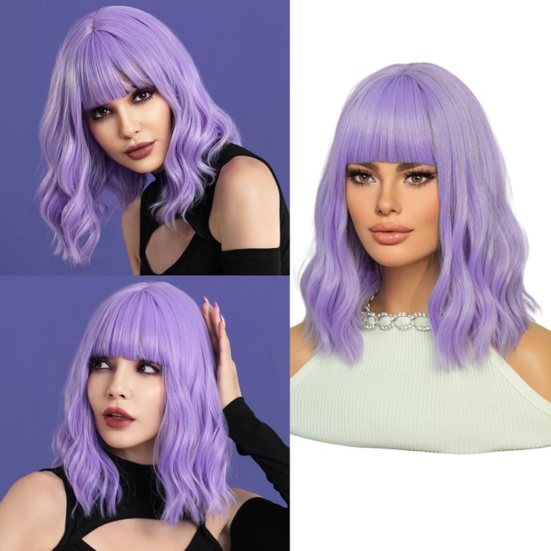 Photo 1 of 7JHH WIGS Long Wavy Costume Wigs Cosplay Mermaid wig for Women Halloween Party Used High Temperature Heat Resistant Fiber Natural Hairline Cos I Love Lucy Wig (14in, Purple Wigs) 14in Purple Wigs