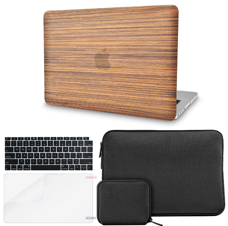 Photo 1 of KECC Compatible with MacBook Pro 13 inch Case A2159 A1989 A1706 A1708 Touch Bar Italian Leather Hard Shell + Keyboard Cover + Slim Sleeve + Screen Protector + Pouch (Wood Leather 2) A2159/A1989/A1706/A1708 Pro 13 in 2020/19/18 Wood Leather 2