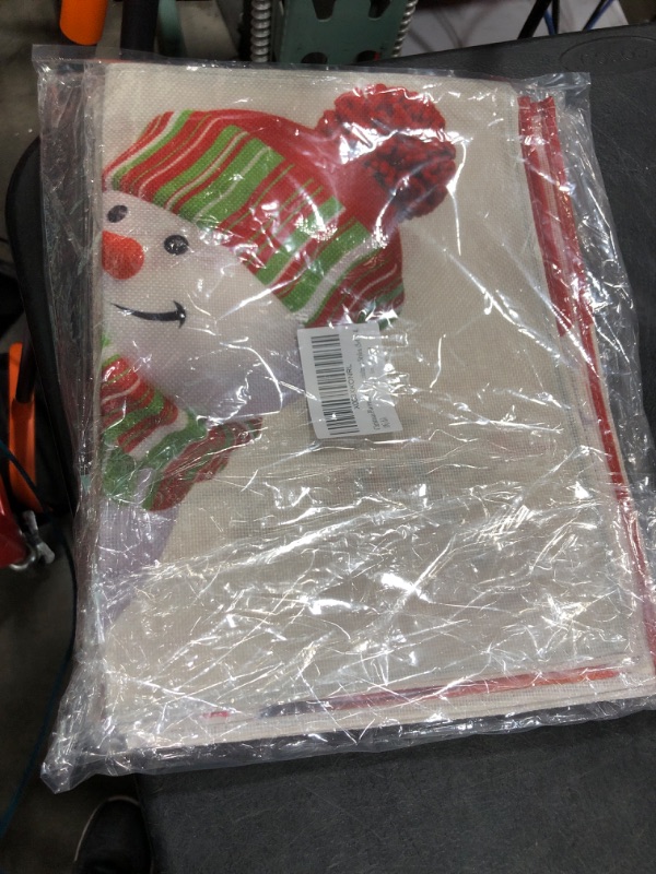 Photo 1 of 2 PACK- Christmas Placemats, 12x18 Inch Seasonal Winter Xmas Christmas Holiday Snowman Tree Truck Red Buffalo Plaid Table Mats for Party Kitchen Dining Decor Different Christmas Styles (Set of 4)