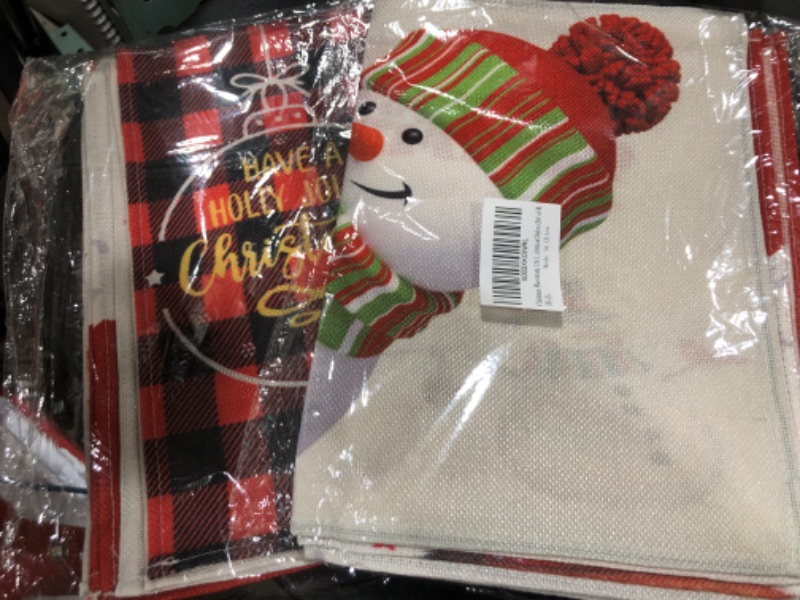 Photo 1 of 2 PACK- Christmas Placemats, 12x18 Inch Seasonal Winter Xmas Christmas Holiday Snowman Tree Truck Red Buffalo Plaid Table Mats for Party Kitchen Dining Decor Different Christmas Styles (Set of 4)