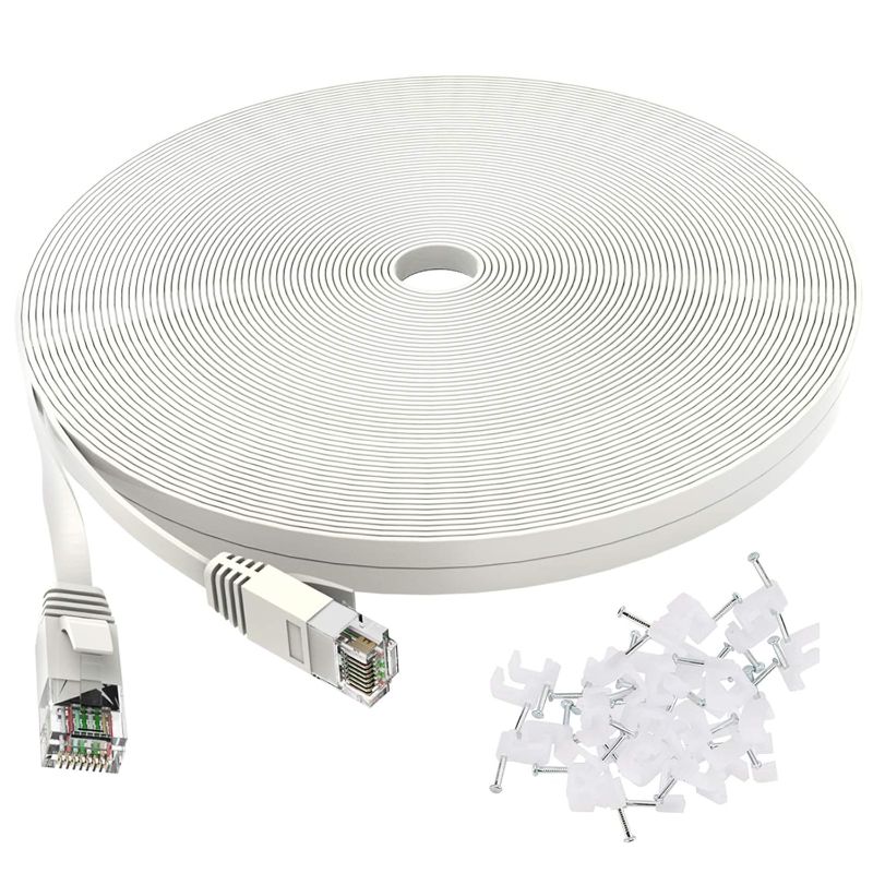 Photo 1 of Cat 6 Ethernet Cable 150 Ft, Outdoor&Indoor, 10Gbps Support Cat7 Network, Slim long Flat Internet LAN Patch Cord, Cat6 Solid High Speed weatherproof Cable for Router, Modem, PS4/5, Xbox, Gaming, White