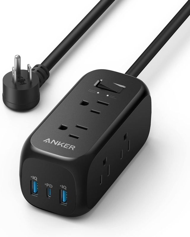 Photo 1 of Anker 332 USB C Power Strip Surge Protector(300J),6 Outlets and 20W Power Delivery for iPhone 15/15 Plus/15 Pro/15 Pro Max, 3-Side Outlet Extender,5ft Extension Cord, for Home,Office,TUV Listed(Black) 