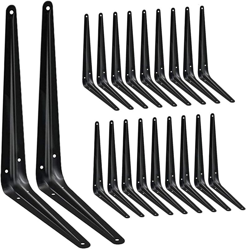 Photo 1 of 20 Pack Shelf Brackets 12 inches, Heavy Duty Black Iron Metal Floating Shelf Bracket, Rustic Farmhouse Decorative L Brackets for Shelves, Wall Mount Corner Brace for Wood Boards 