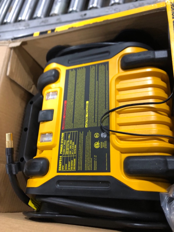 Photo 2 of DEWALT DXAEPS14 1600 Peak Battery Amp 12V Automotive Jump Starter/Power Station with 500 Watt AC Power Inverter, 120 PSI Digital Compressor, and USB Power , Yellow