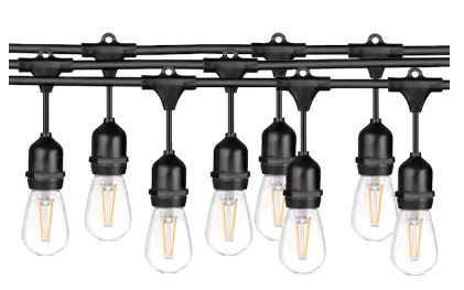 Photo 1 of 48 FT LED Outdoor\Indoor Waterproof String Lights, 15 Sockets, 16 S14 LED Edison Bulbs, Black
