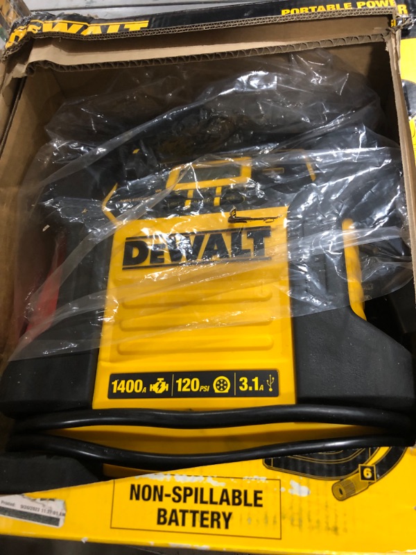 Photo 2 of DEWALT DXAEJ14 Digital Portable Power Station Jump Starter: 1400 Peak/700 Instant Amps, 120 PSI Digital Air Compressor, 3.1A USB Ports, Battery Clamps , Yellow