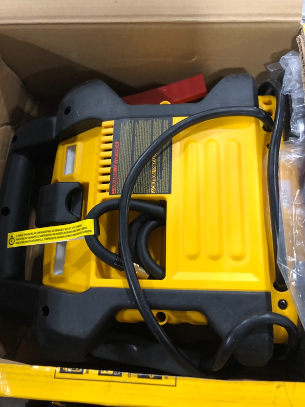 Photo 2 of DEWALT DXAEJ14 Digital Portable Power Station Jump Starter: 1400 Peak/700 Instant Amps, 120 PSI Digital Air Compressor, 3.1A USB Ports, Battery Clamps , Yellow