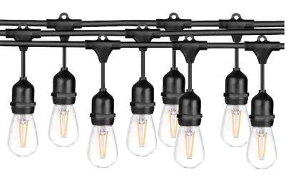 Photo 1 of 48 FT LED Outdoor\Indoor Waterproof String Lights, 15 Sockets, 16 S14 LED Edison Bulbs, Black
