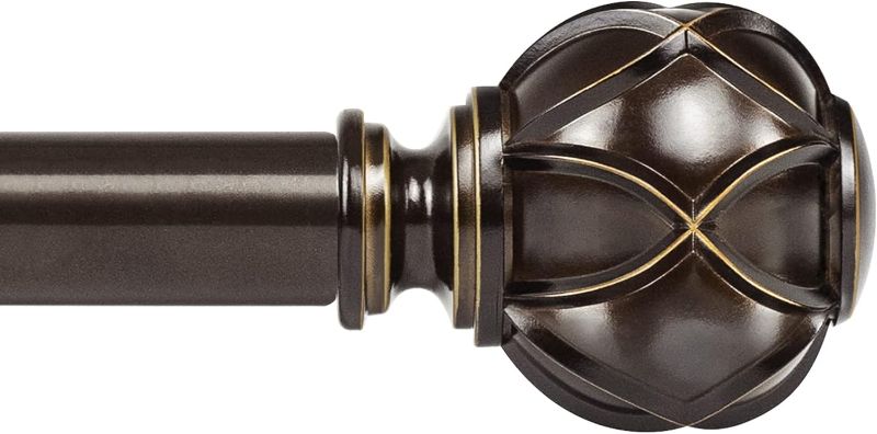 Photo 2 of  1 Inch Single Curtain Rod 32 to 58 Inch(2.6-4.8Ft), Antique Bronze Adjustable Drapery Rod for Windows, Decorative Netted Texture End