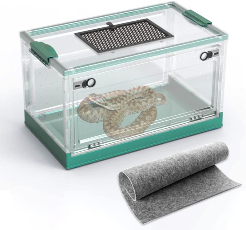 Photo 1 of Large Snake Reptile Tank Amphibians Habitat Cages Sliding Screen Top for Lizard,Gecko, Frog, Hamster Animals(21.65"x12.6"x12.2") (Grey Blue)…
