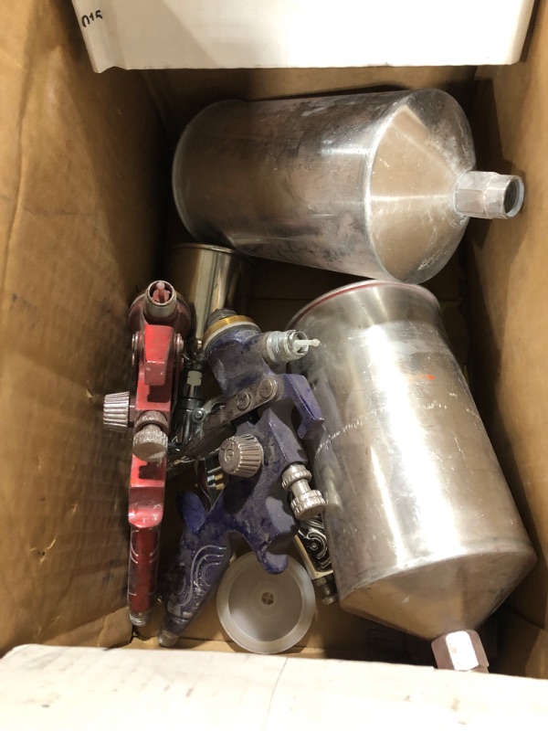 Photo 2 of TCP Global Brand HVLP Spray Gun Set - 3 Sprayguns with Cups, Air Regulator & Maintenance Kit & 25-Foot Hybrid Polymer Air Hose with 1/4" NPT Male Ends