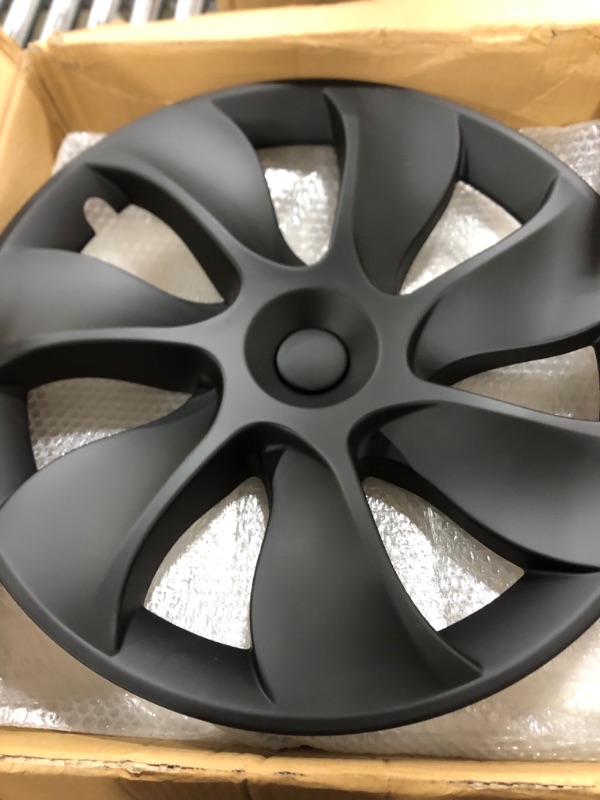 Photo 2 of 19 Inch Wheel Hub Cap, Sporty Look Matte Black Heavy Duty Wheel Rim Protector 4 Pcs for Model Y