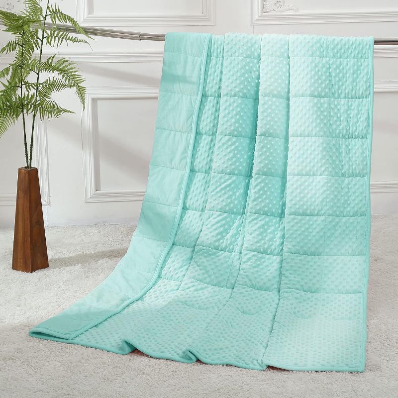 Photo 2 of  Weighted Blanket (60"x80",15lbs Queen Size - Teal), Weighted Blankets for Adults and Kids, Cooling Breathable Soft and Comfort Minky, Heavy Blanket Microfiber Material with Glass Beads