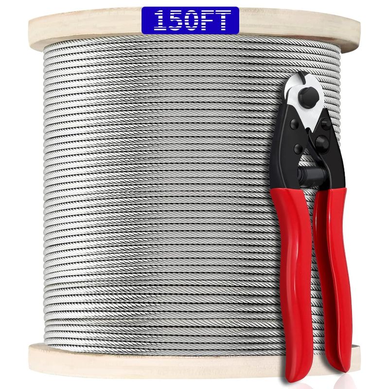 Photo 1 of 150FT 1/8" T316 Stainless Steel Cable, Wire Rope Aircraft Cable for Deck Cable Railing Kit, 7 x 7 Strands Construction,DIY Balustrades
