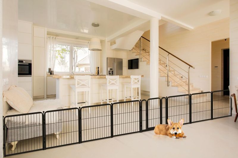 Photo 1 of  Dog Gate Extra Wide, Adjustable Width Dog Door, Up to 194-inch Wide (8 Panels), Suitable for Indoor Use, Hallway, Doorway, Top of Stairs, 2-in-1 Super Gate for Very Wide Openings,Black
