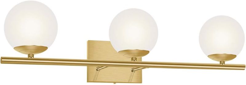 Photo 1 of  New Bathroom Vanity Light Fixtures 3 Lights Brushed Brass Glass Shade Modern Wall Bar Sconce Over Mirror