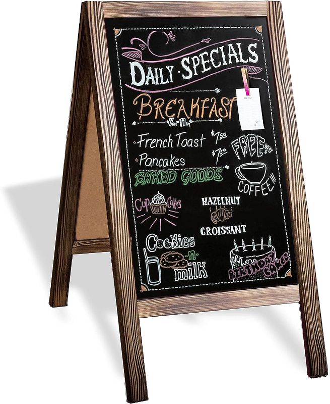 Photo 1 of Wooden A-Frame Sign with Eraser & Chalk - 40 x 20 Inches Magnetic Sidewalk Chalkboard – Sturdy Freestanding Stained Wood Sandwich Board Menu Display for Restaurant, Business or Wedding 40x20 Inches Classic Stained Wood