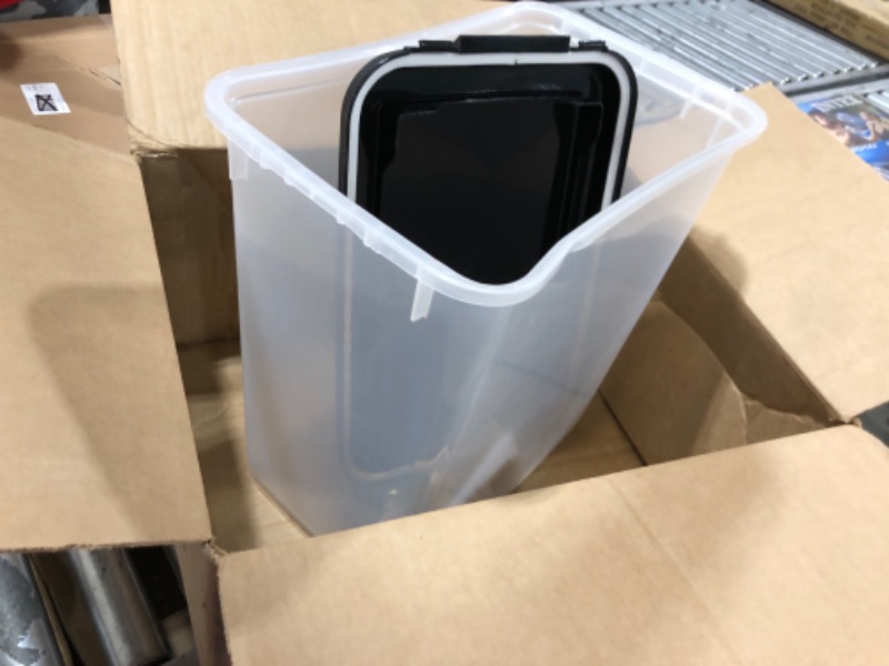 Photo 1 of IRIS USA 25Lbs./33Qt. WeatherPro Airtight Pet Food Storage Container with Attachable Casters, For Dog Cat Bird and Other Pet Food Storage Bin, Keep Fresh, Translucent Body, Easy Mobility, Black Black 25 Lbs - 33 Qt
