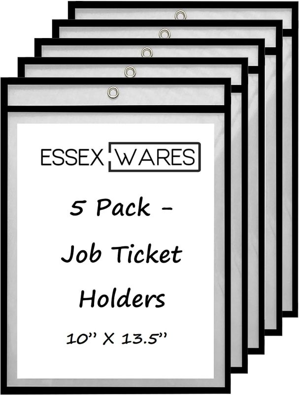 Photo 1 of 5 Pack Dual Hanging Job/Shop Ticket Holder (Black) - by Essex Wares - Use in Your Business or in a Classroom. Fits Standard 8.5 X 11 Sheets of Paper Plus Front Pocket to Store Small Items.