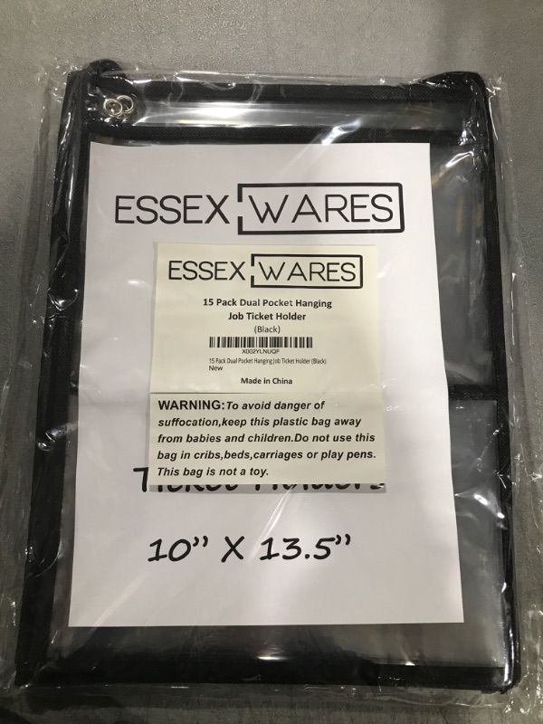 Photo 2 of 5 Pack Dual Hanging Job/Shop Ticket Holder (Black) - by Essex Wares - Use in Your Business or in a Classroom. Fits Standard 8.5 X 11 Sheets of Paper Plus Front Pocket to Store Small Items.