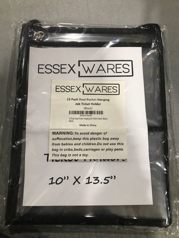 Photo 2 of 15 Pack Dual Hanging Job/Shop Ticket Holder (Black) - by Essex Wares - Use in Your Business or in a Classroom. Fits Standard 8.5 X 11 Sheets of Paper Plus Front Pocket to Store Small Items.
